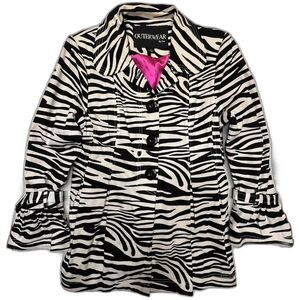 Outerwear by‎ Lisa Black and White Zebra Print Bell Sleeve Jacket Size L